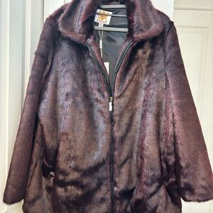 NWT Burgundy Ameri Mode Faux Mink XL Coat